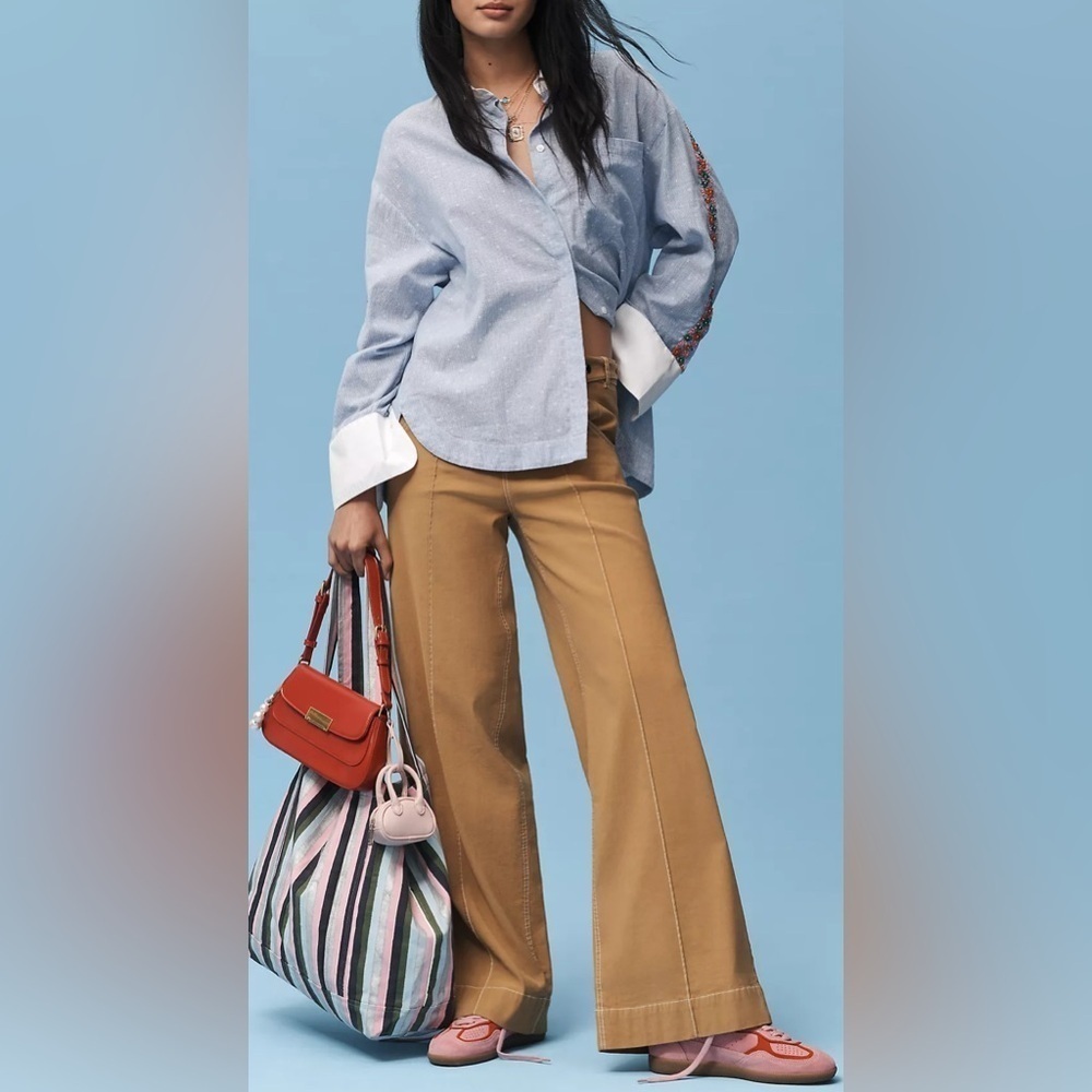 Anthropologie Maeve  Contrast Stitch High-Rise Wide-Leg Pants 2